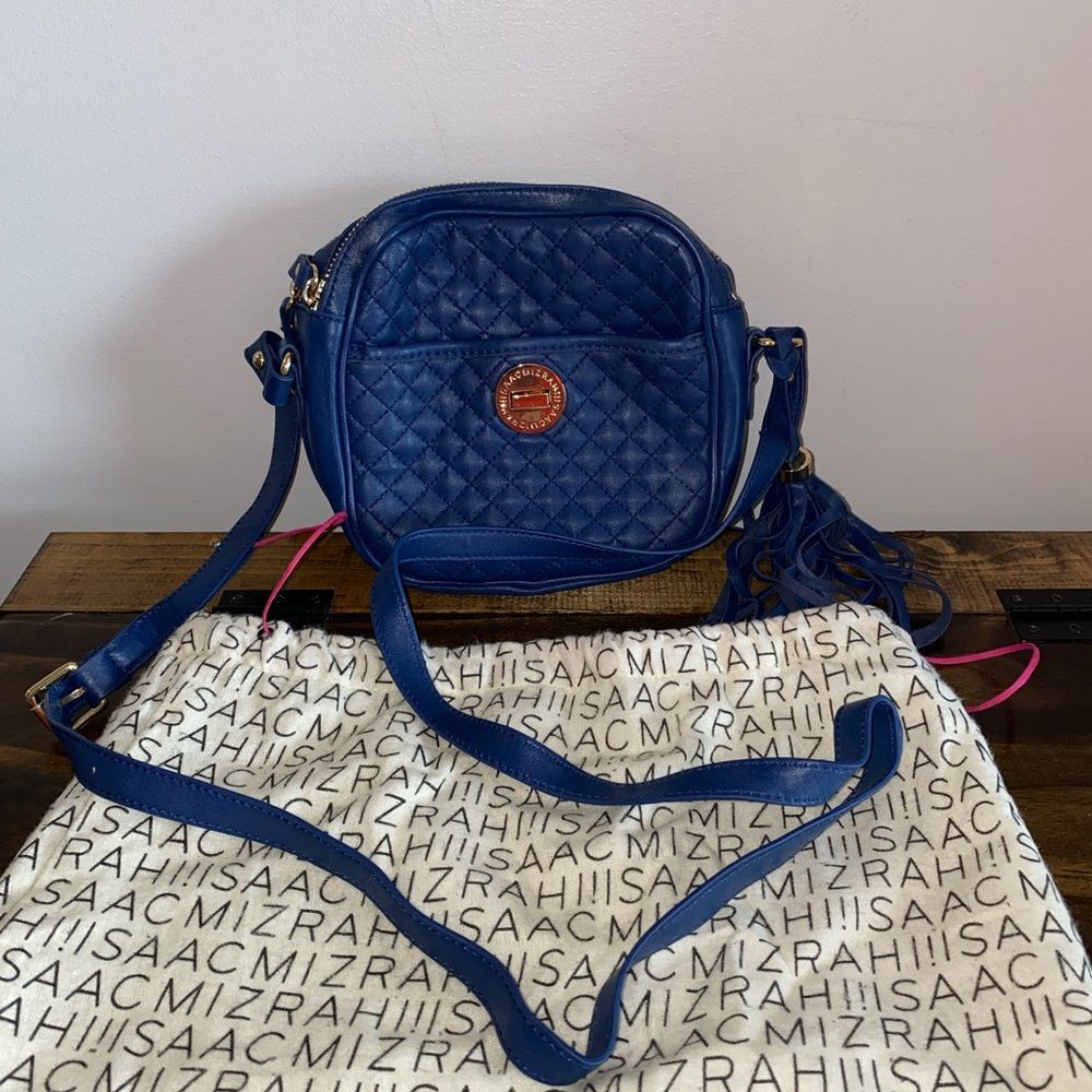 Isaac Mizrahi Bridgehampton Quilted Leather Crossbody Navy Purse Bag NEW
